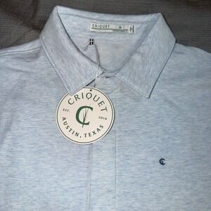CRICQUET Mens Heather Light Blue Long Sleeve Pullover Polo Sweatshirt Size M